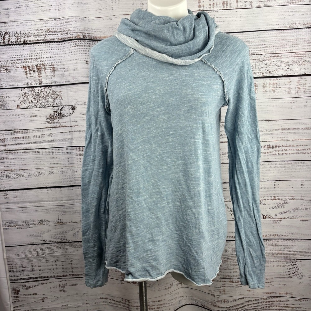 Free People Beach Sweatshirt Women's OS Cocoon‎ Cowl Pullover Light Blue Cotton